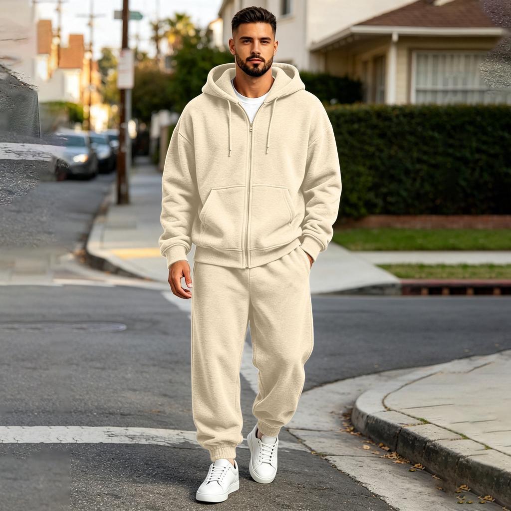 Men's Zip-Up Hoodie and Pants Set Loose Track Suit for Fall Winter