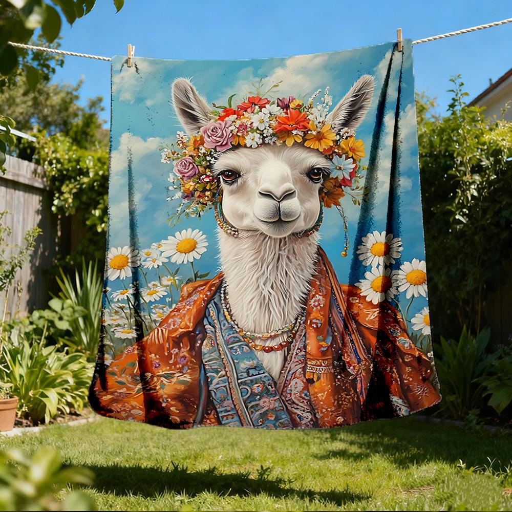 1pc Floral Llama Jacket Outdoor Blanket - Lightweight Flannel Throw For Travel, Camping, Livingroom, Couch, Chair yy251114246