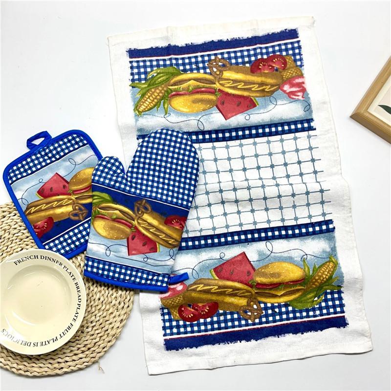 3Pcs/Set Flower Fruits Printed Nordic Kitchen Anti Scald Microwave Oven Glove Insulation Pad Tea Towel Baking Tools