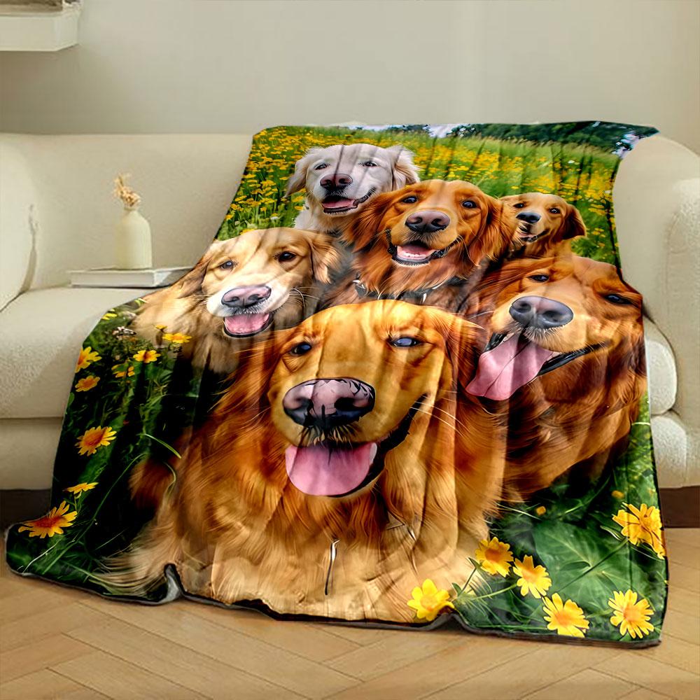 Golden Retriever Group Floral Blanket bedroom Blanket for Livingroom Couch lunch break Soft throw for Friend's festival Gift