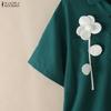 ZANZEA Women Casual Turn Down Collar Loose 3D Flowers Summer Half Sleeve Blouse