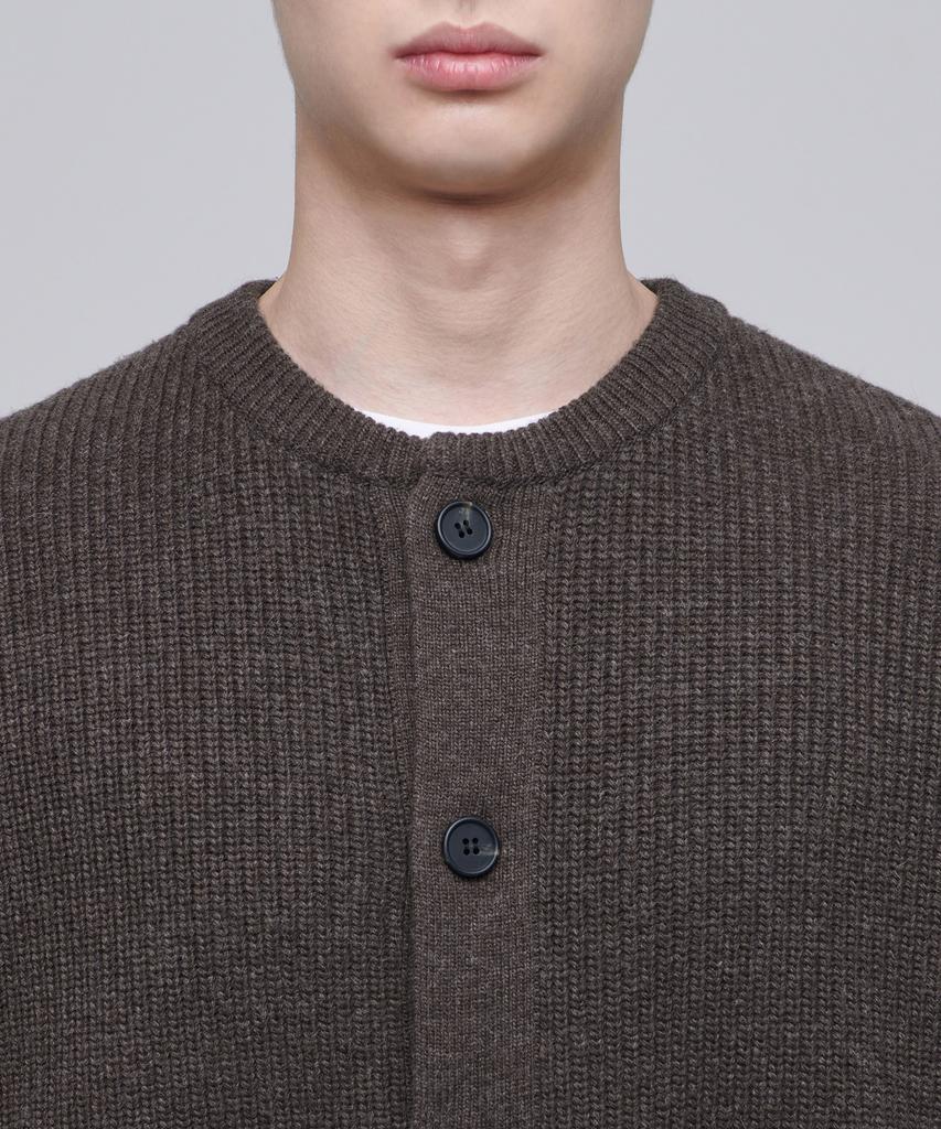 Musinsa Standard Relaxed Ribbed Round Neck Cardigan [Heather Brown]