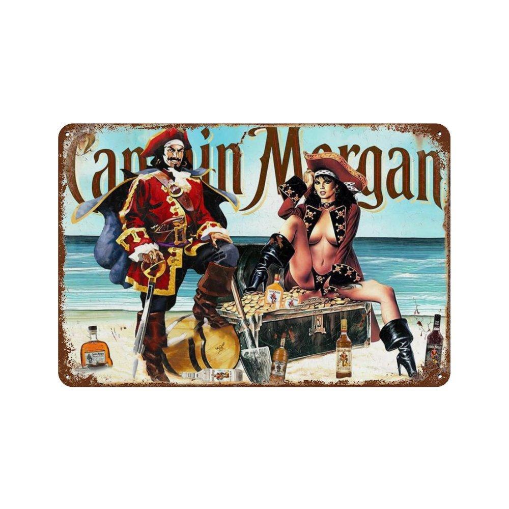 Vintage Metal Sign Rum Brand Retro Tin Sign Captain Morgan Funny Poster Decor for Bar Pub Club,Man Cave Wall Art Decoration