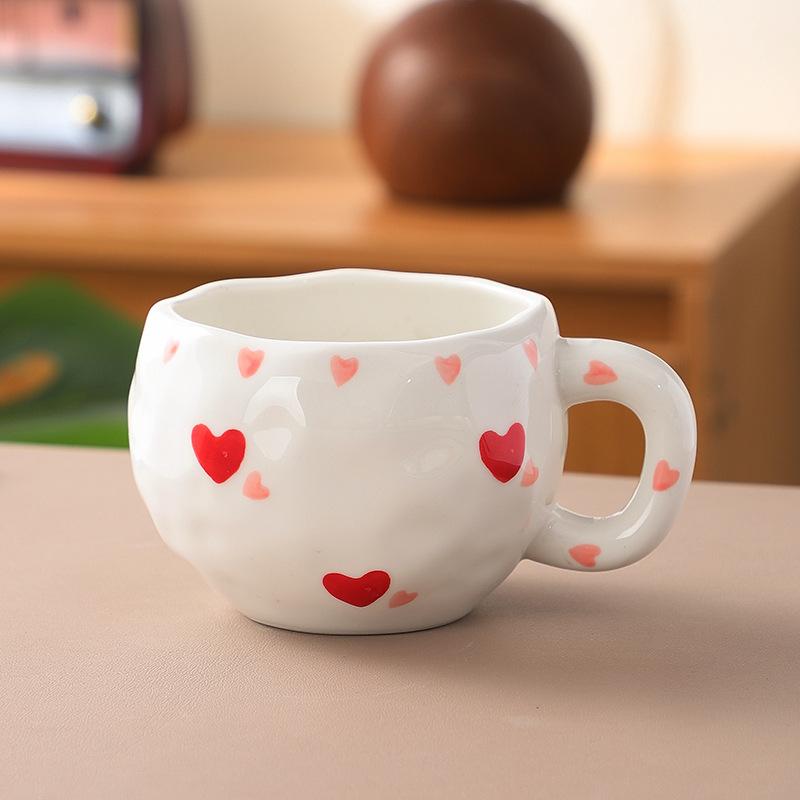 Koreanischer Ins-Wind handgepresste Liebe Keramik-Kaffeetasse, Nachmittagstee handbemalte Blumentasse hochwertiger Wasserbecher