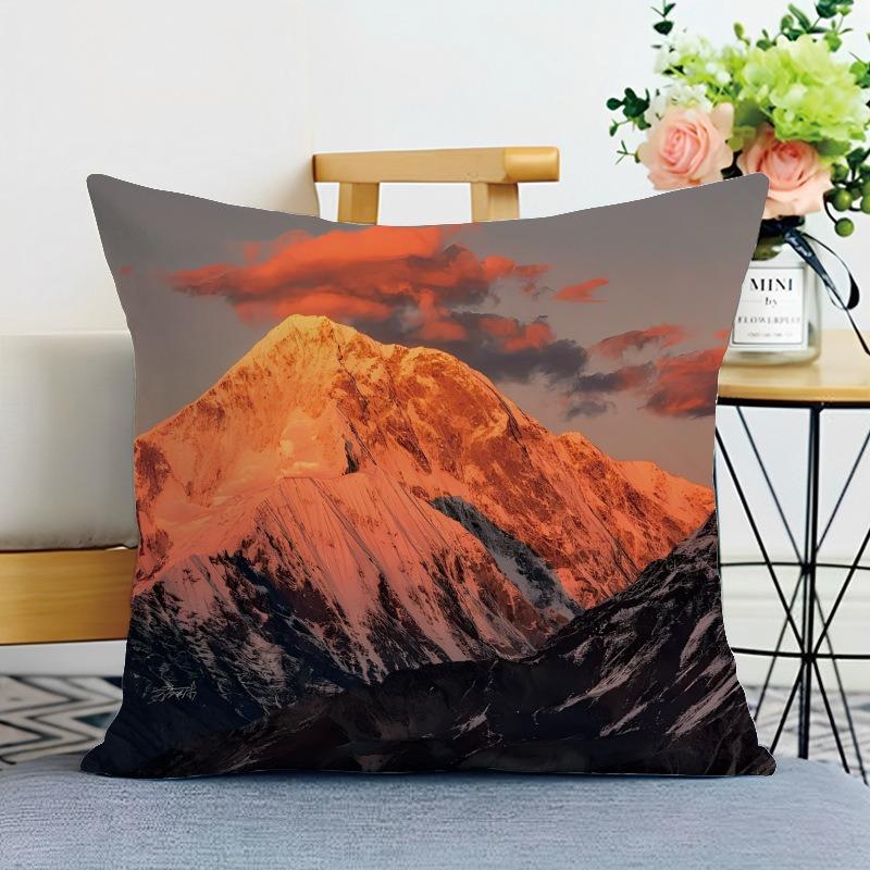 Sunset Snow Mountain Print Decorative Pillowcase Bedroom Living Room Square Cushion Pillowcase