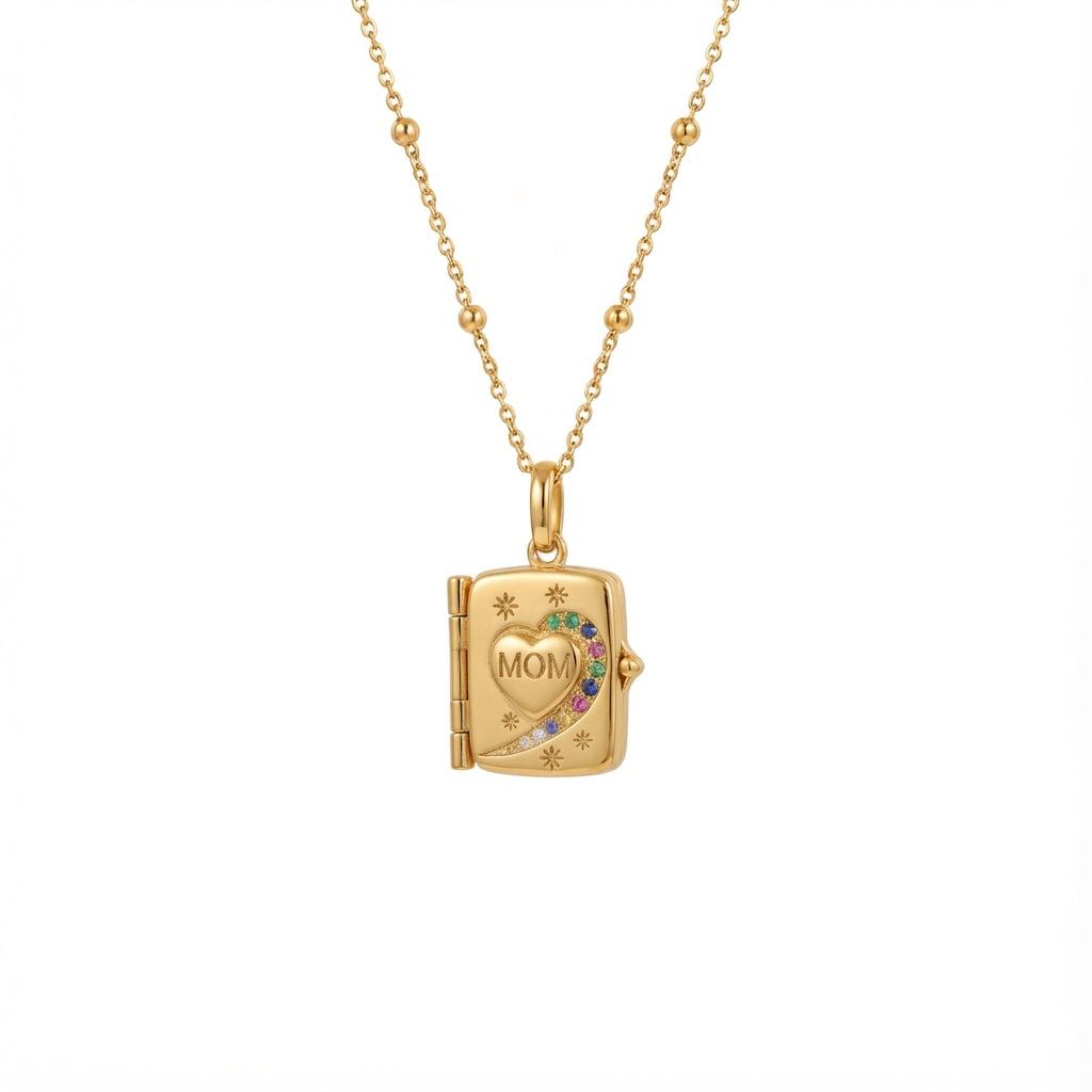 

Personalized Color Zircon Love Square Opening And Closing Pendant Mom Album Mother S Day Gift Electroplating
