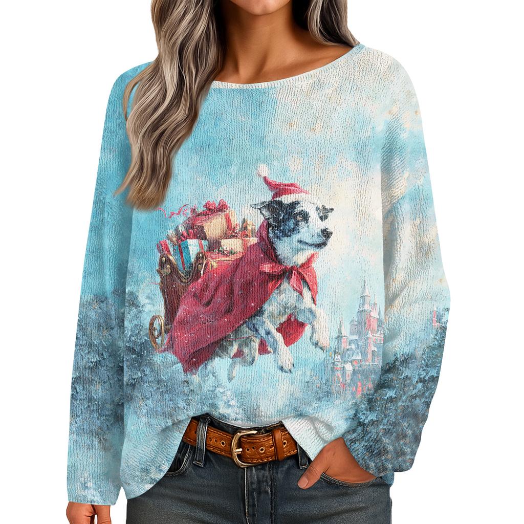 Womens  Fall Sweaters Long Sleeve Print Tops Pullover Sweaters Loose Dressy Casual Basic Clothes