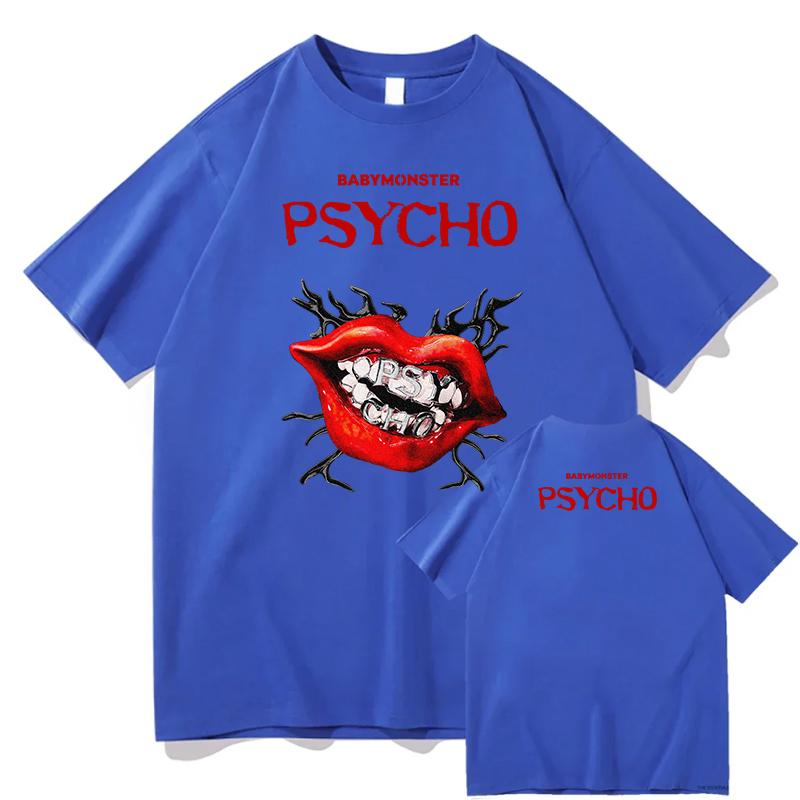 Nouveaux T-shirts BABYMONSTER PSYCHO Impression Graphique T-shirts en Coton Coupe Ample Mode T-shirt Femme Vêtements Homme Hauts de Qualité Streetwear