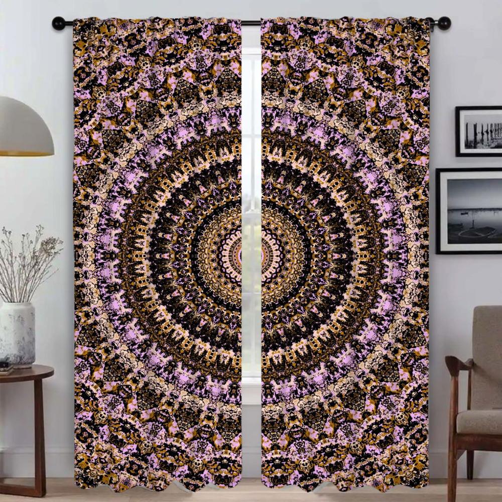 Window Curtain for Room 2 Panel Trippy Vibrant Mandalas Kitchen Curtains Halloween Decoration Shades Tulle for Bedroom Partition