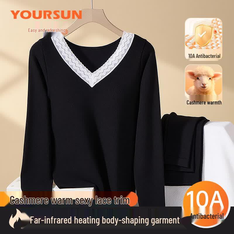 Женский комплект беспроводного термобелья из шерсти мериноса Yi Er Shuang One Size чёрный