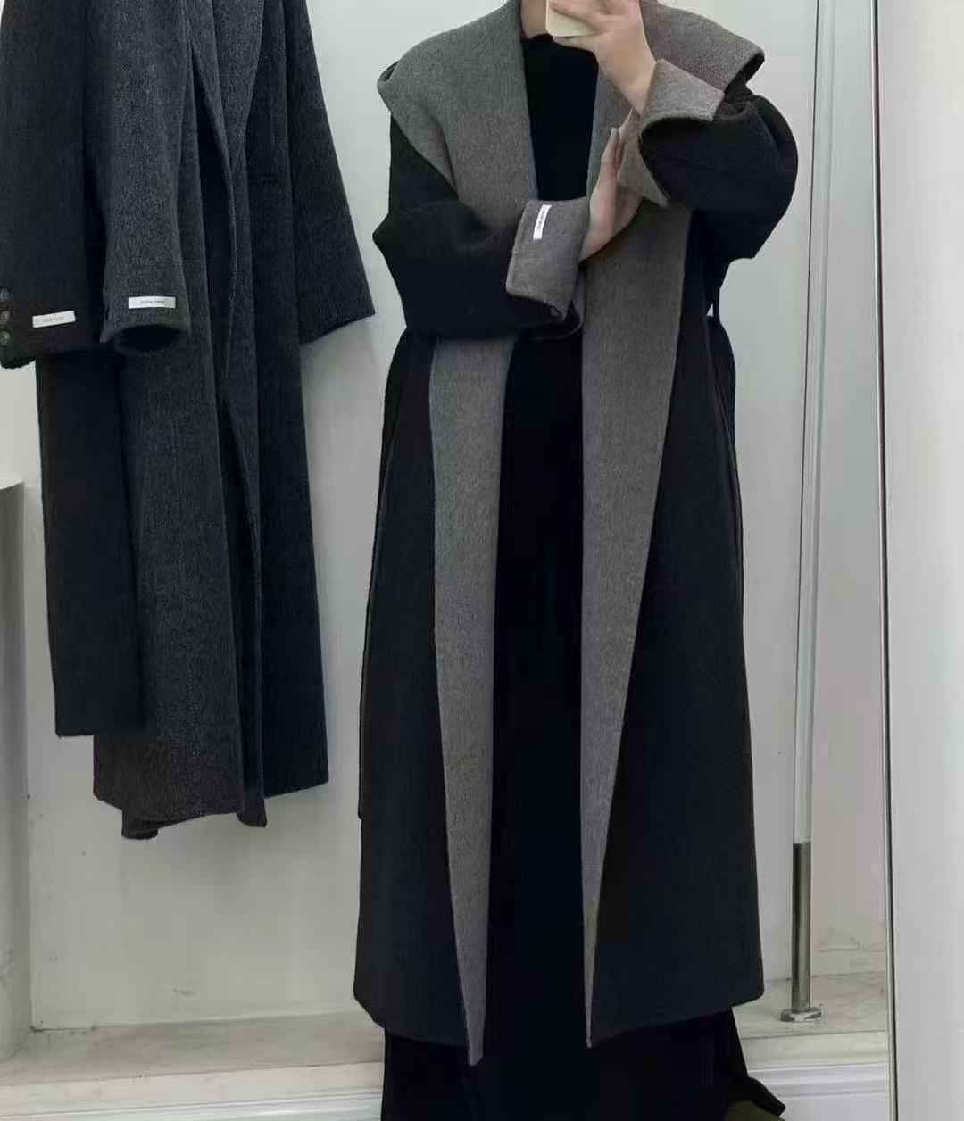 

Женское двустороннее шерстяное пальто Cloud Floss: Пальто с капюшоном и поясом на талии, с широким лацканом, свободного кроя, утолщенное, подчеркивающее темперамент. Small