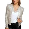 Spring 2025 Women's Colorblock Sequin Stand-Up Collar Jacket - European & American Fashion
