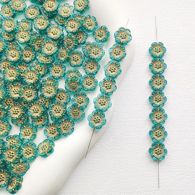 Harovo květinové korálky korálky mix starožitné korálky akrylové korálky dekorační korálky korálky ručně vyráběné náramky náušnice příslušenství díly 100 kusů aqua modrá