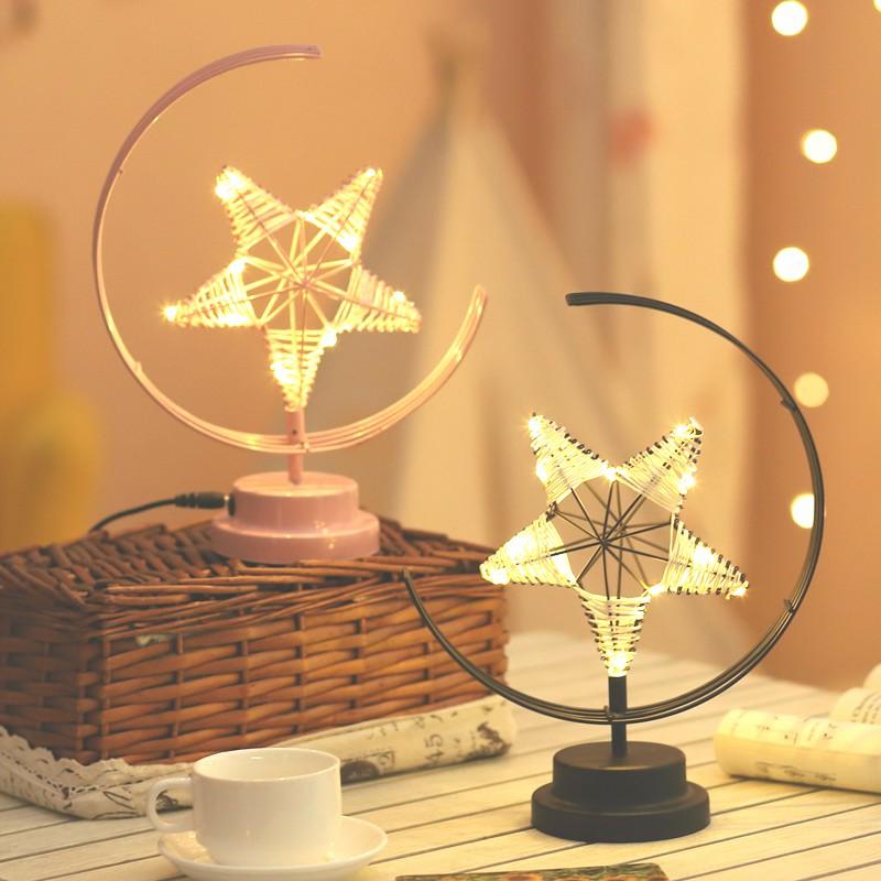 

Креативная светодиодная настольная лампа ручной работы моделирующие огни Star Shape Рождественское кованое железо Тканый ночник комната Подарок Вечеринка Декор Свет