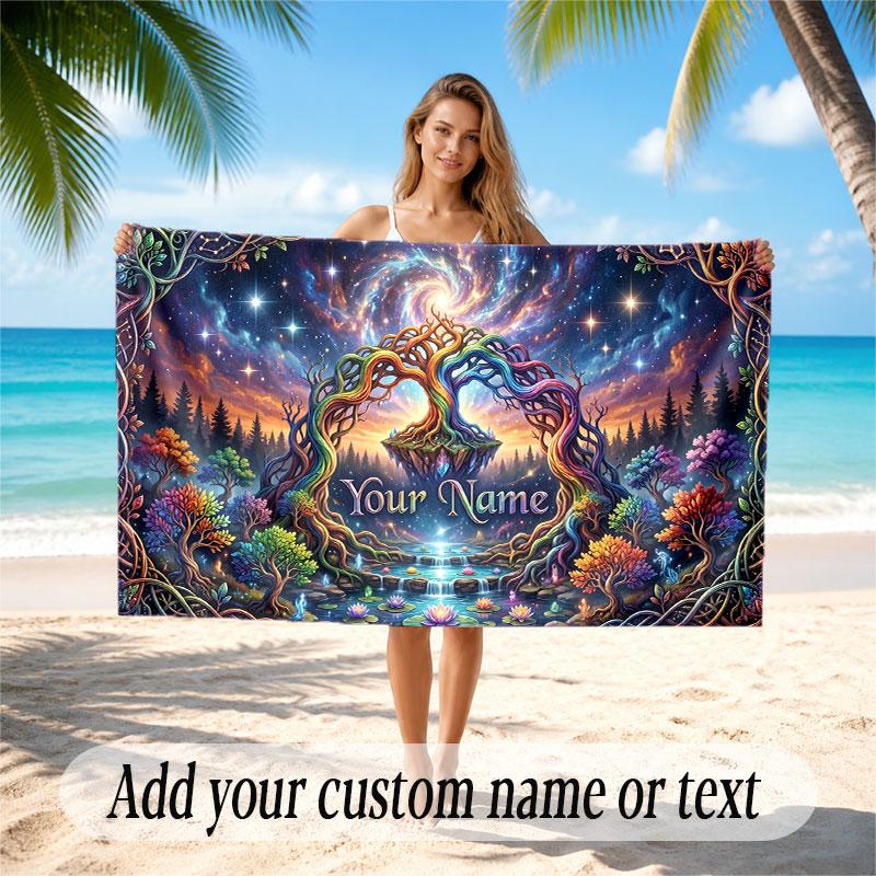 Sunset Landscape Theme Beach Towel Personalized Custom Name & Text Soft Quick Dry Beach Towel for Swimming Travel