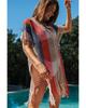 Azura Exchange Striped Tassel Crochet V Neck Beach Cover Up