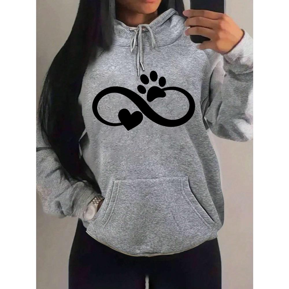 Creative Cat Palm And Love Creative Design Heart Pattern Hoodies Women Fashion Casual Hoody Streetwear Loose