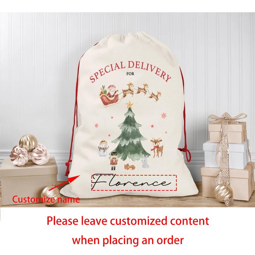

Personalised Christmas Sack Large Christmas Stocking Watercolour Christmas Present Drawstring Bag Santa Sack New Year for Kids 1pcs 48x60cm