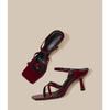 Fashion New Wine Red High Heels Sandals for Women Square Toe Bowtie Decor Summer Outdoor Slippers Woman Thin Heeled Party Wedding Shoes