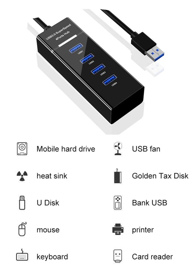 Eono USB Ultra Slim Compatible with Surface and Other for Remote and Working from Home Type 3.0 4-Port Hub, Bus-Powered, Lightweight, Compact,