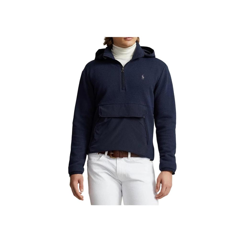 Polo Ralph Lauren Ensfarget Hettejakke med Lomme Halv Glidelås Herrejakker Marineblå 710926920-001