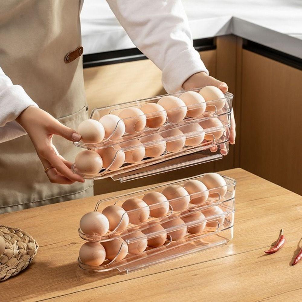 2PCS Stackable Automatic Slide Egg Storage Box Plastic Eggs Holder  Refrigerator Side Door