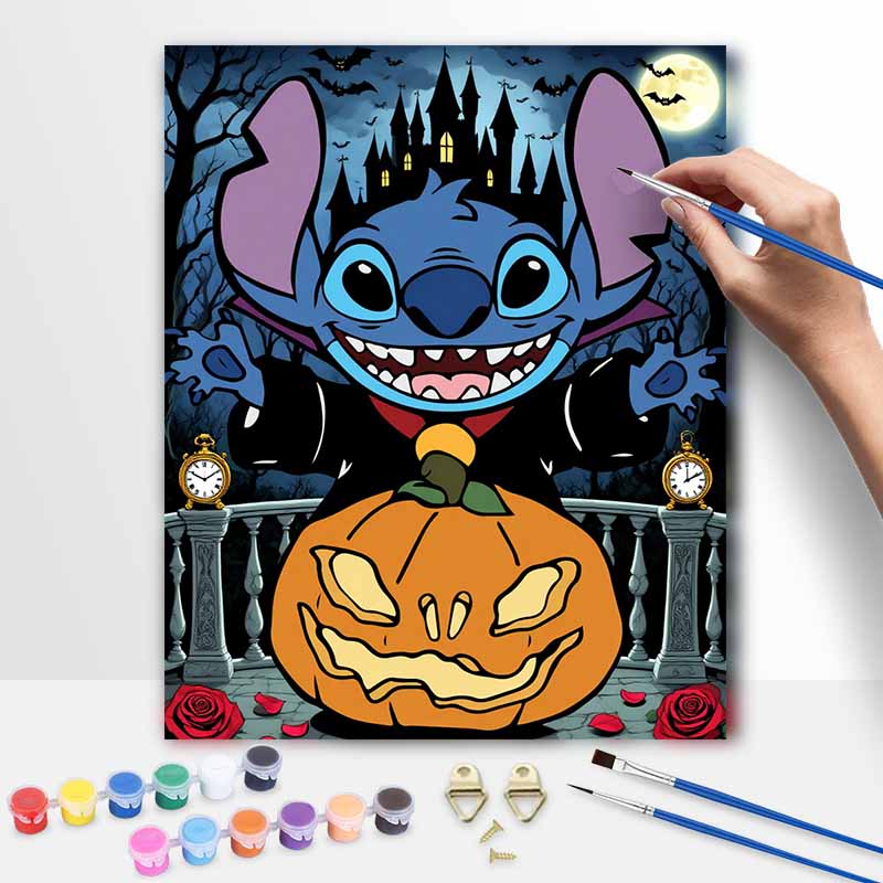 Disney digital oil painting Halloween Stitch pumpkin castle hand painting home decoration painting 20x30cm