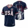 Camiseta Casual de Manga Corta para Hombre Estampado de Letras USA Cuello en V Corte Atlético Tejido Ligero Transpirable