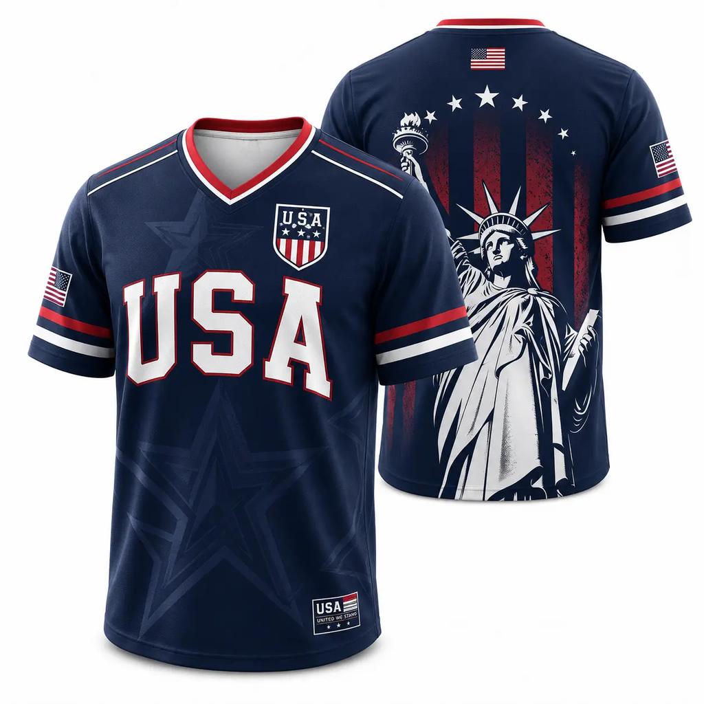 Camiseta Casual de Manga Corta para Hombre Estampado de Letras USA Cuello en V Corte Atlético Tejido Ligero Transpirable