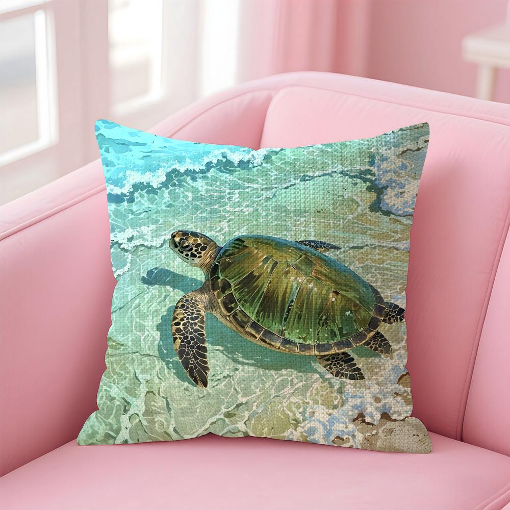 Sea Turtle Fashion Cushion Cover Natural Linen Pillow Case DoubleSided Print Decorative Sofa Pillowcase Home Decor Gift