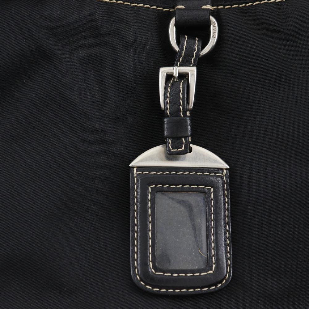 PRADA Logo embossing Tote Bag black Nylon/leather Women Used