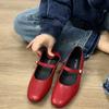 Sheepskin Version of Genuine Leather Mary Jane Shoes Women's French Retro One-pedal Shallow Mouth Square Head Flat Shoes One Word with Single Shoes