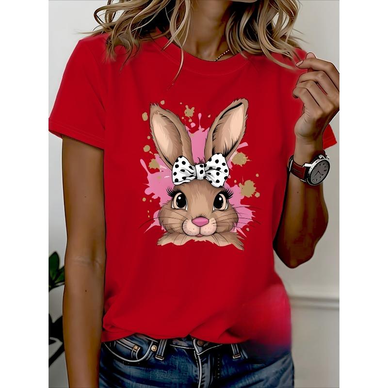 Women's 100% Pure T-Shirt - Easter Bunny Print Casual Crew Neck Short Sleeve Summer Daily Essential, Simple and Comfortable Top,