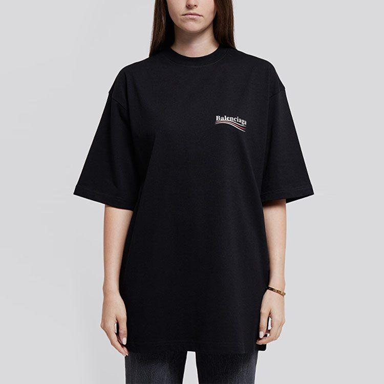 Balenciaga Political Campaign SS20 Drop Shoulder Sleeve T Shirt Women's Black Loose Fit Edition 620941TIV521070