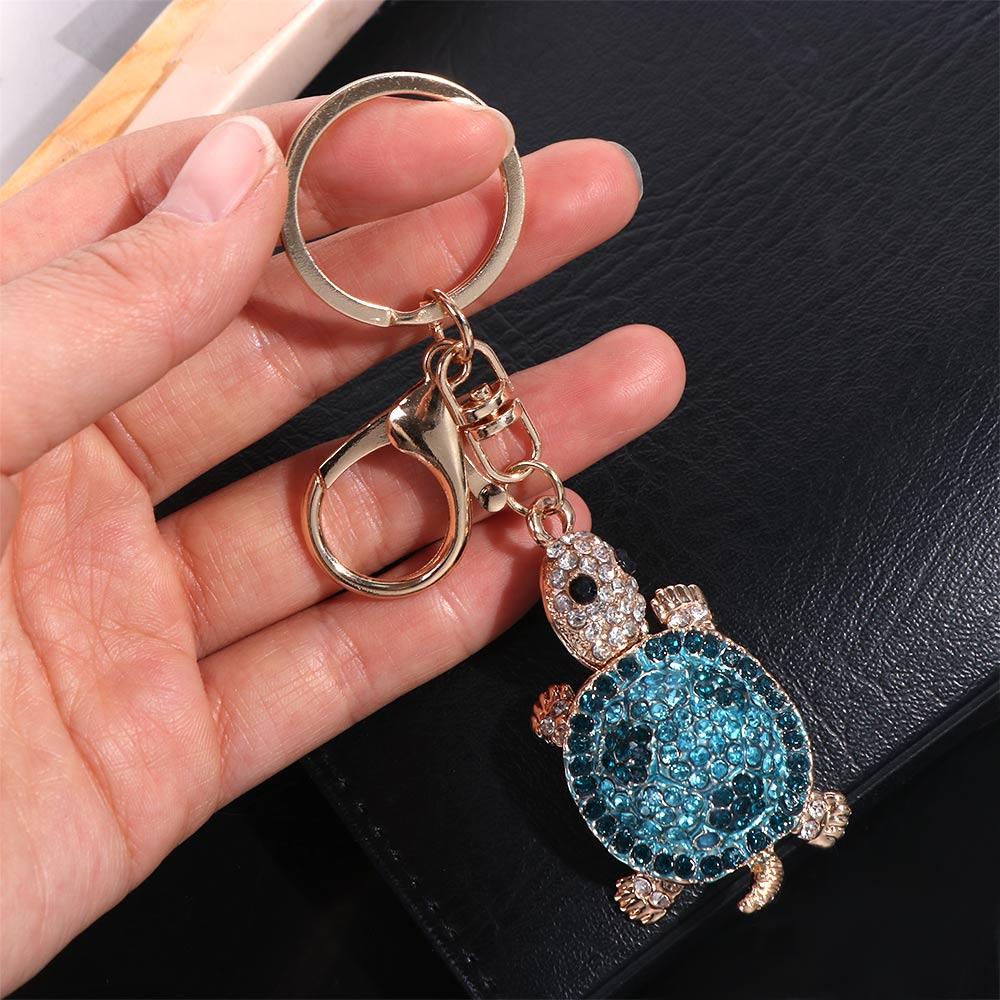 Shiny Cartoon Turtle Keychain Zinc Zinc Alloy Rhinestones Turtle Pendant  Girls Boys