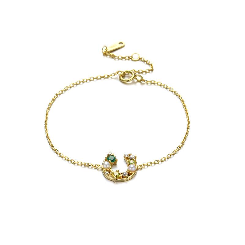 

Простые ручные украшения в корейском стиле S925 Серебряный браслет «Счастливая подкова» с натуральным жемчугом U-образный браслет для женщин 19CM