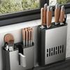 Kitchen Storage Chopsticks Tube Rack Wall-mounted Hanging Punch-free Drain Aluminium Chopsticks Cage Storage Kitchen Organizer