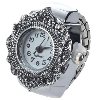 Anel de dedo relógio prata cor anel relógio para mulheres masculino design exclusivo vintage retro anel relógio