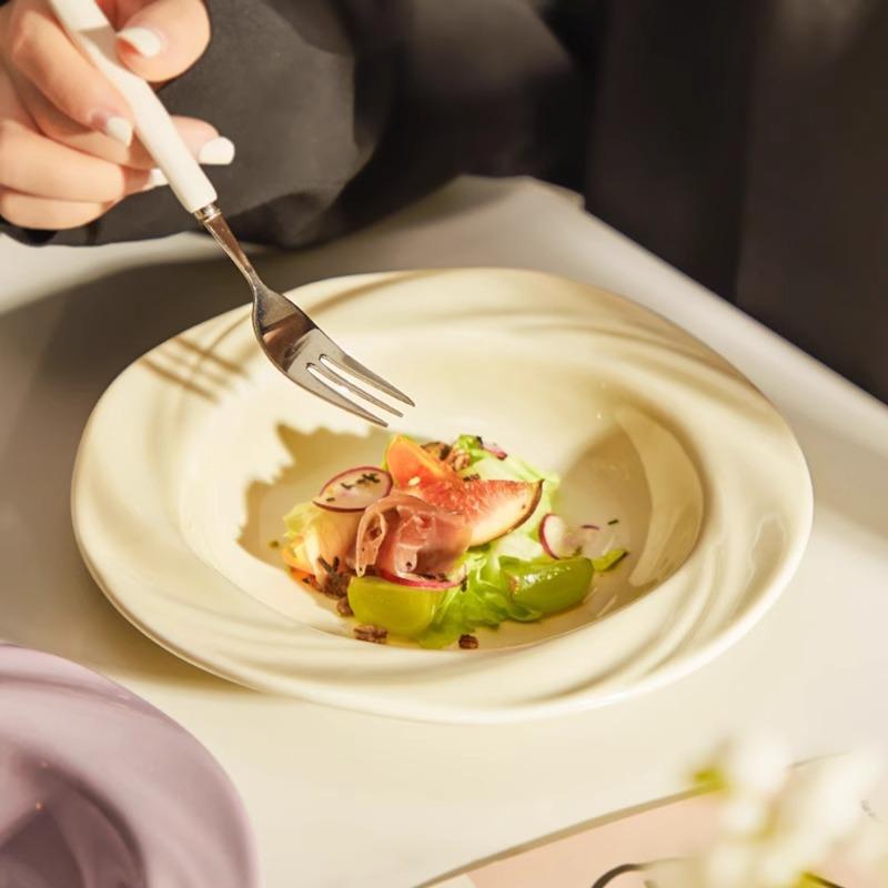 French Ins Style Plate Dish Plate Household Ceramic Bowl High Value Yogurt Bowl Tableware 8 Inch Fruit Plate Dinner Plate