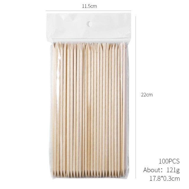 100pcs/set Nail Art Design 4 Different Sizes Orange Wood Sticks Cuticle Pusher Remover Manicures Tools