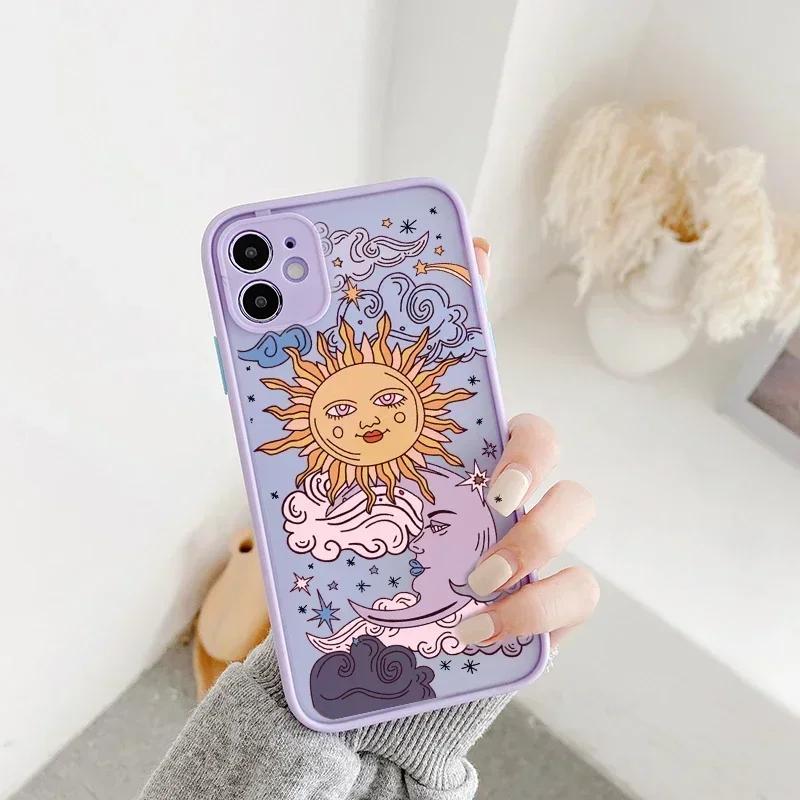 JAMULAR Funny Sun Moon Face Shockproof Phone Case For iPhone 17 16 15 14 13 12 11 Pro Max 7 Plus Mini 17E Matte Candy Back Cover