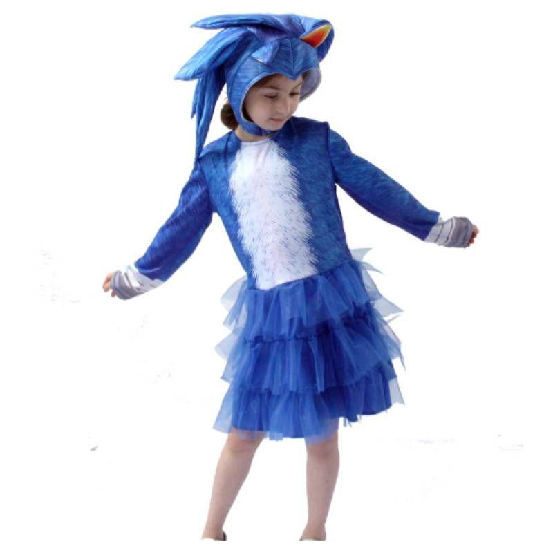 

Синее мультяшное платье с капюшоном Соник, платье-пузырь, женский костюм, специальный костюм для косплея Dresses,M