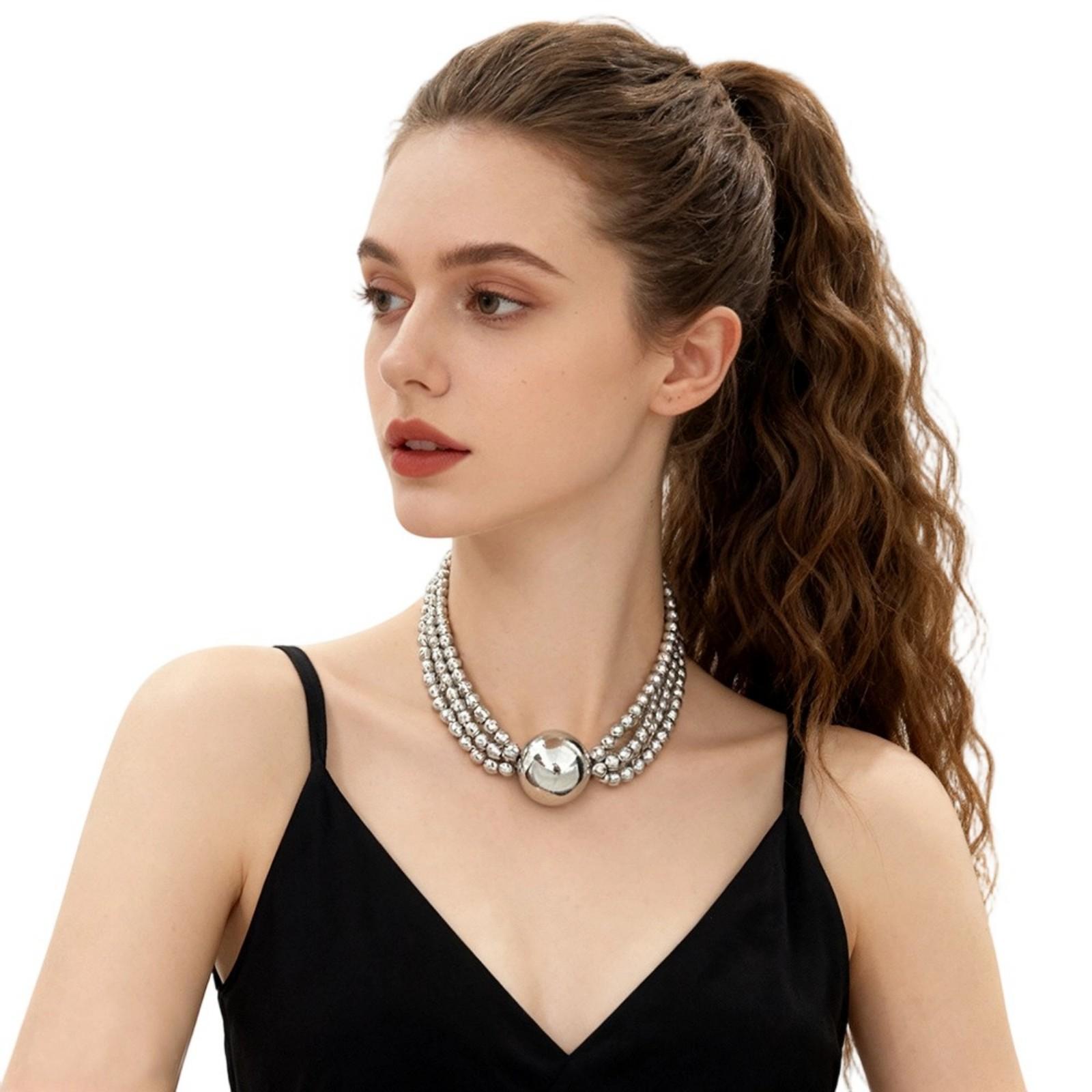 

Imitation Pearls Chokers Necklace Layer Designs Round Bead Embellishments Formal Or Casual Wear