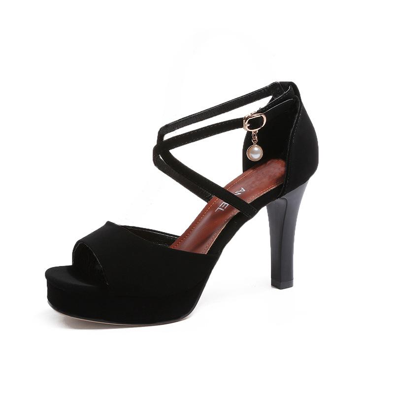 Super High Heels Women's Sandals 2026 Summer New Cross Strap Flat Bottom Straight Buckle Waterproof Platform Fish Mouth Thin