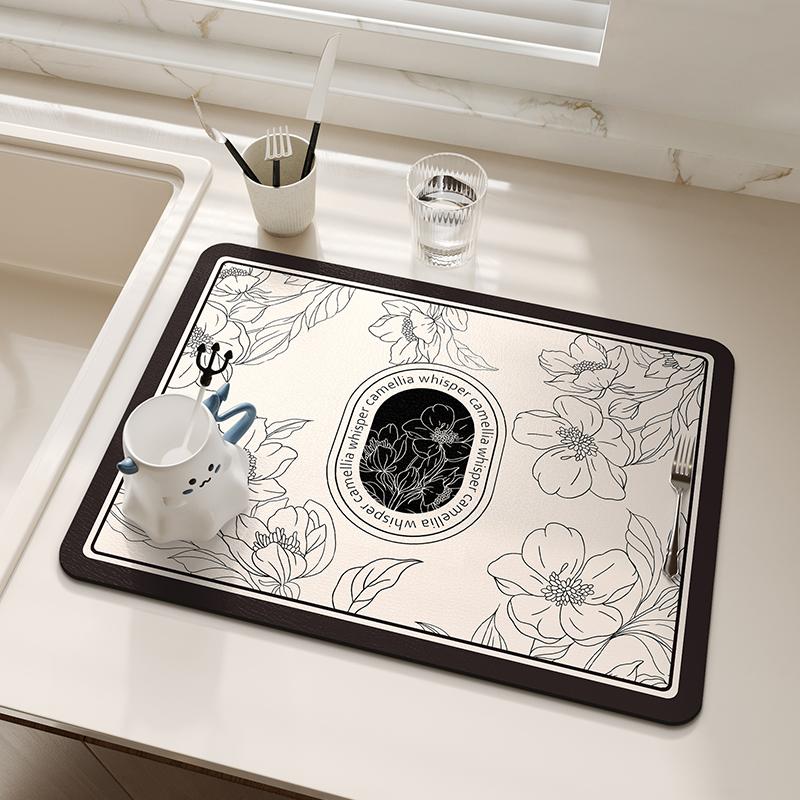 

Коврик для сушки посуды с цветочным принтом, суперабсорбирующий коврик для сушки кофе, коврик для сушки посуды, быстросохнущий коврик для кухонной посуды 30x40cm