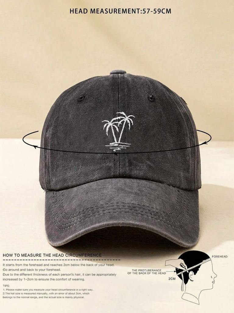 Embroidered Palm Tree Washed Cotton Baseball Cap For Adults Sun Protection Outdoor Leisure Hat