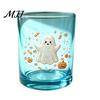 Festive Tableware for Parties Halloween Ghost Glass Cup, Colorful Gradient Aesthetic Tumbler with Decorative Holiday Drinkware Pumpkin Skull