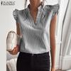ZANZEA Blusa de rayas sueltas sin mangas con cuello en V informal de verano