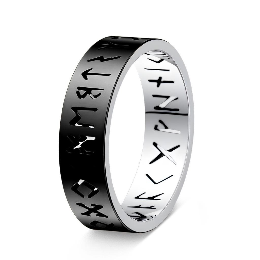 Viking Runes Hollow Out Titanium Steel Ring Unisex Popular Jewelry