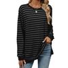 Autumn and Winter Women's Blouse Plus Size Striped Clashing Round Neck Long Sleeve Loose Top